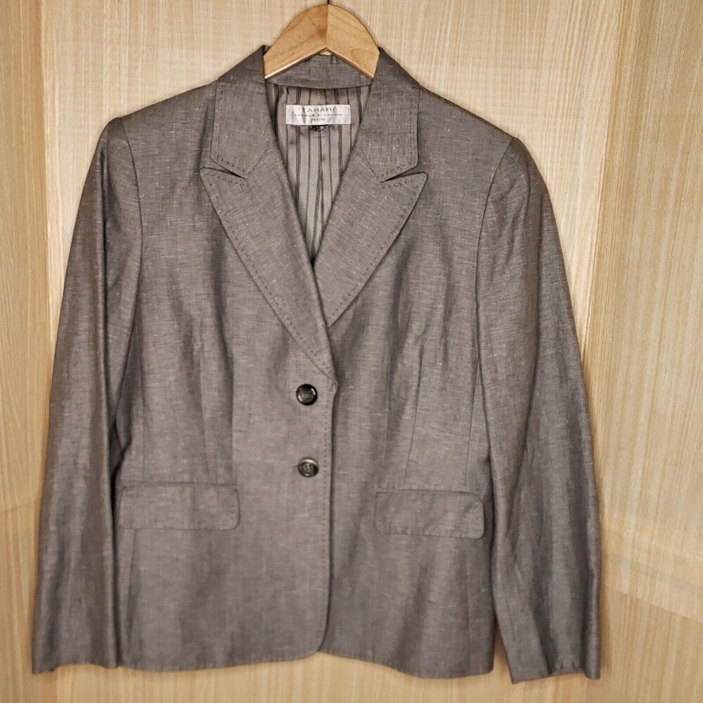 Tahari Petite Linen Blend Gray Menswear Inspired Blazer Small Petite - Picture 1 of 6